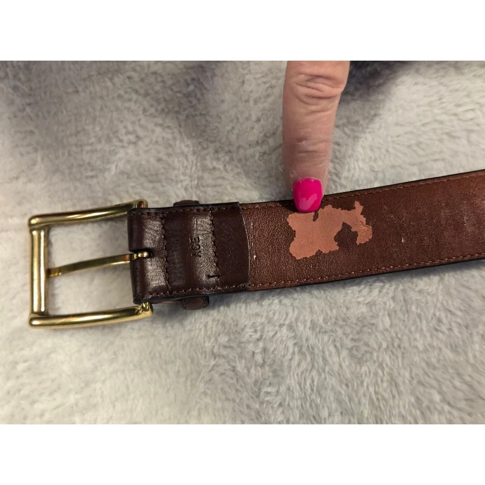 Mens Brwn Genuine Leather Braided Inlay Belt Gold Buckle Size 40/100 Handcrafted
